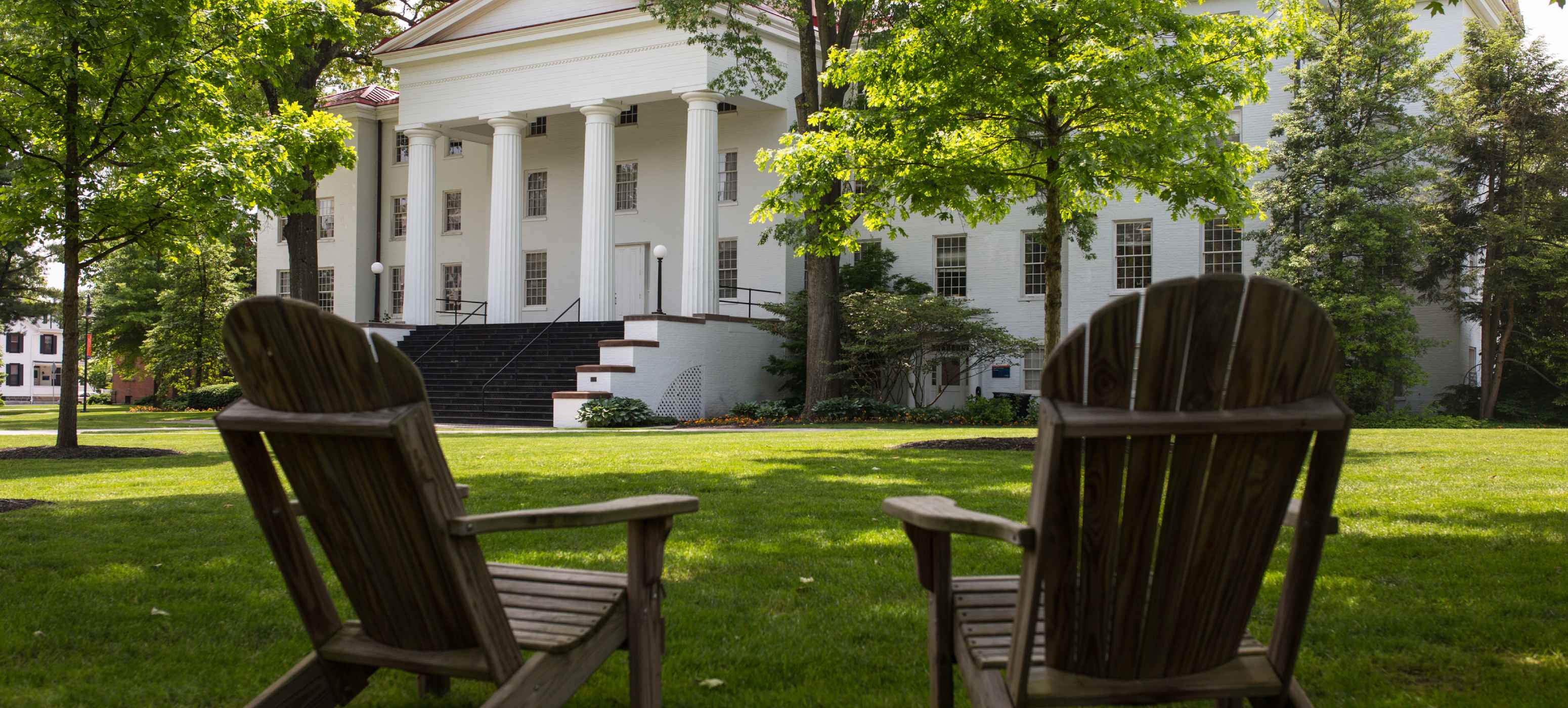 Gettysburg College campus with empty chairs
