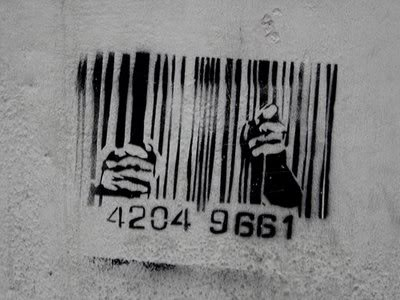 A bar code with human hands