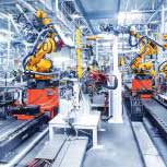 Automated production line with robotic arms