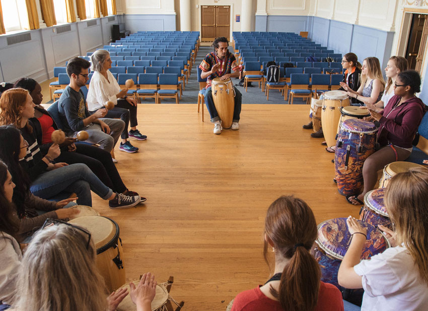 Students in class with hand drums