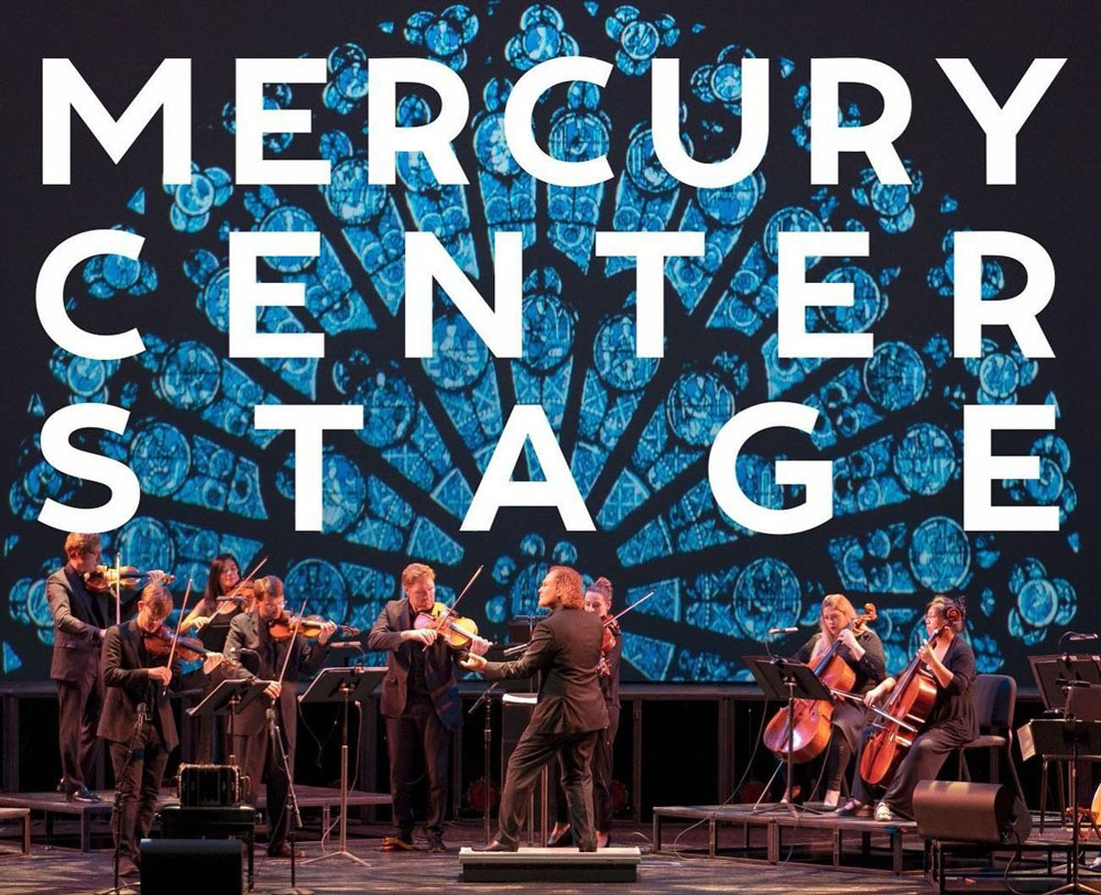Brian Ritter performing with an orchestra with the words Mercury Center Stage overlaid on top