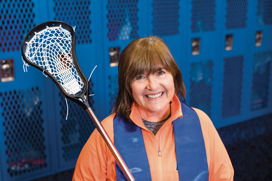 Head Women's Lacrosse Coach Carol daly Cantele '83, P'15 with heer stole of gratitude