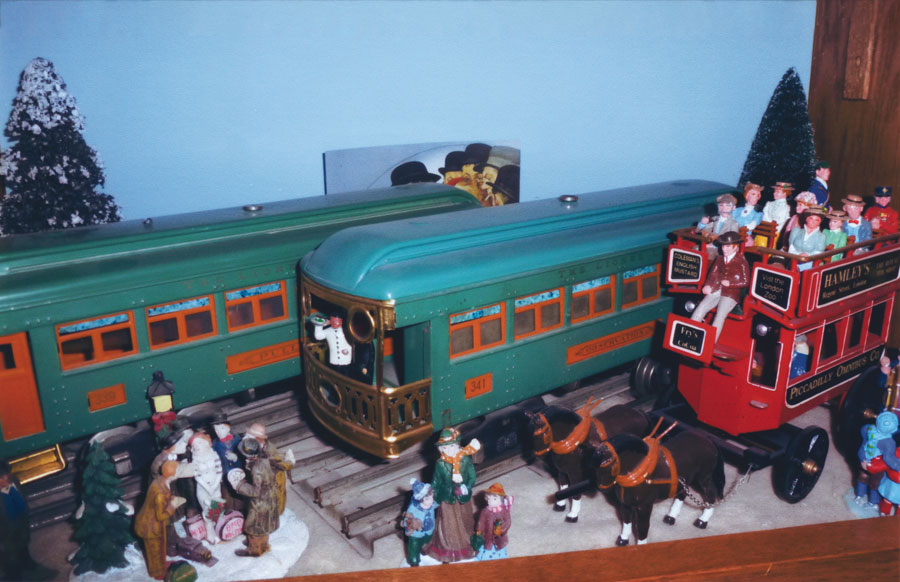 Toy christmas scene with toy trains