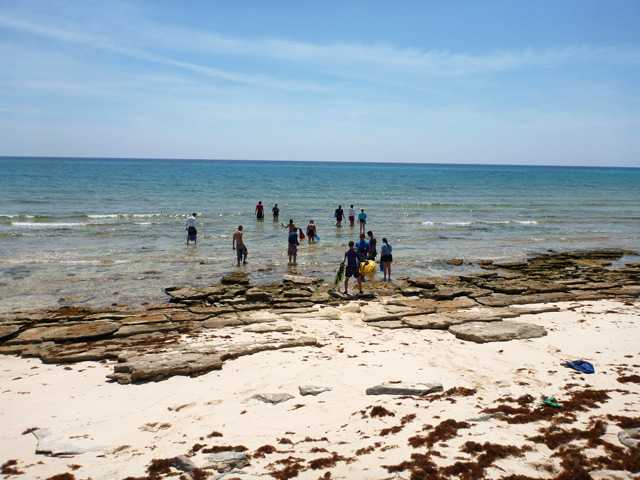 Students get ready to swim out to the first snorkel of the day