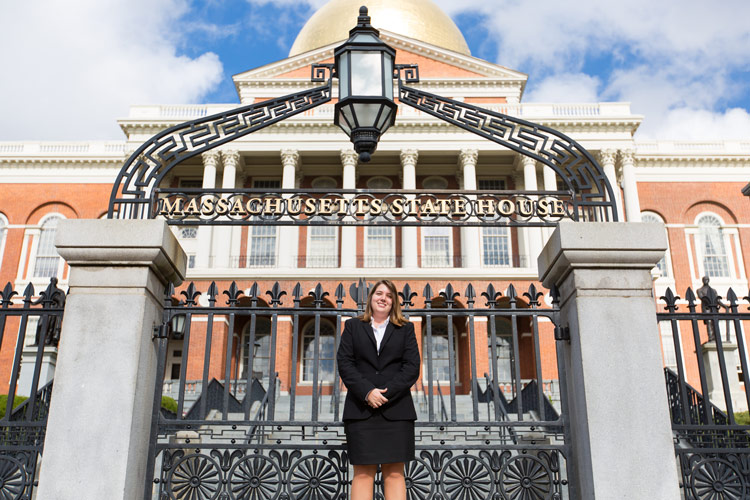 Sira outside of the Massachusetts State House