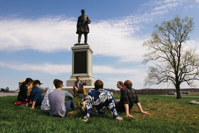 Lecture with students on the Gettysburg battlefield