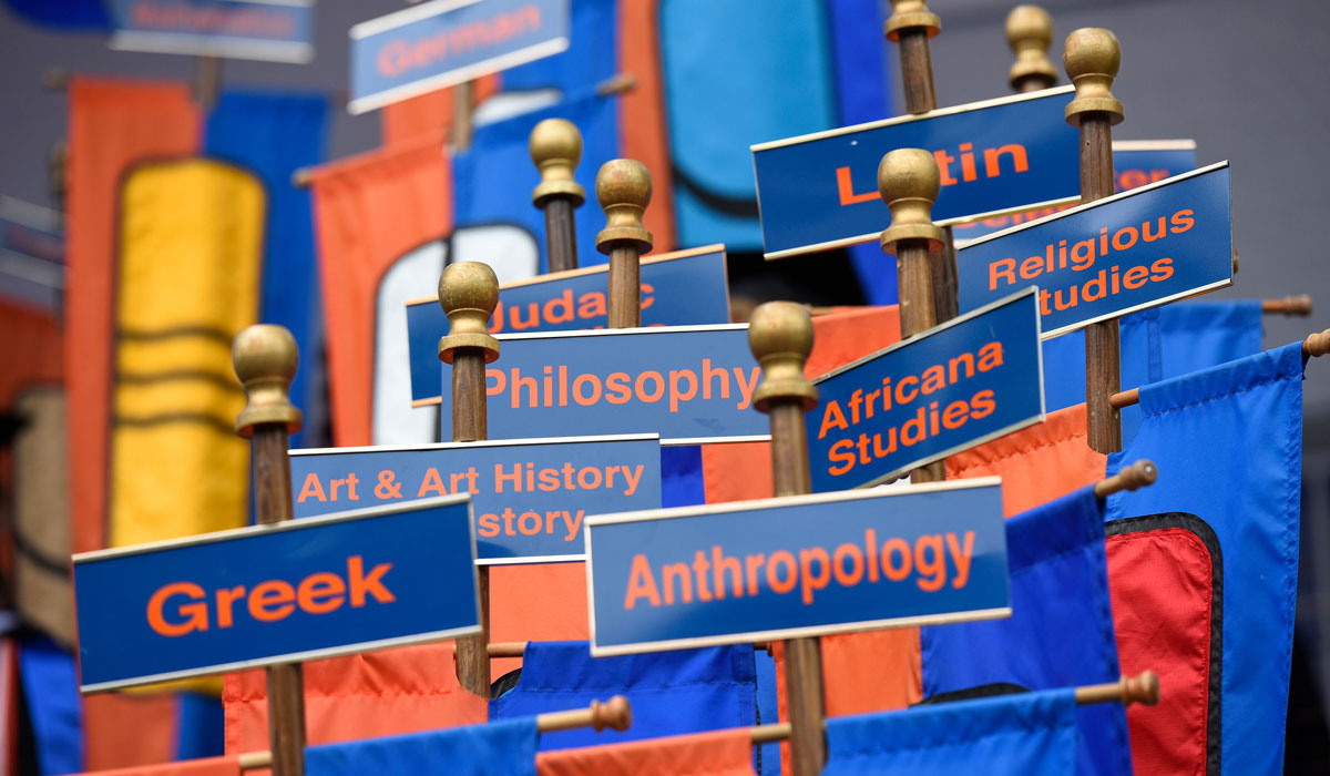 Academic department banners at a Commencement ceremony