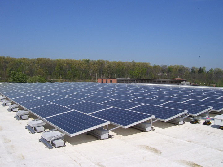 Close up of solar panels on the roof of the Jaeger Center