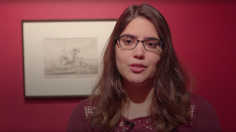 Headshot of Melissa Casale in an art gallery curating The Plains of Mars exhibit