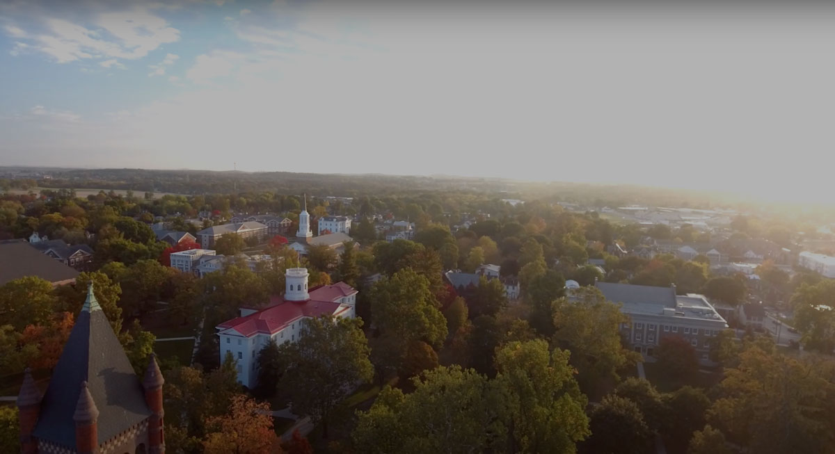 Aerial shot of Gettysburg Colleges campus