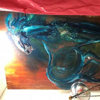 Painting of a horse in blue