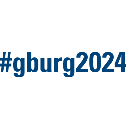 #gburg2024 social media icon with blue text