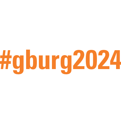 #gburg2024 social media icon with orange text