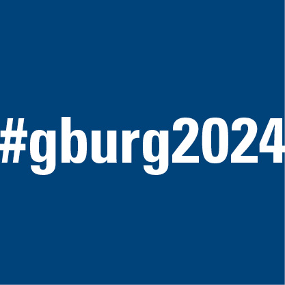 #gburg2024 social media icon with blue background