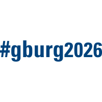 #gburg2026 social media icon with blue text