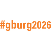 #gburg2026 social media icon with orange text