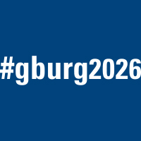 #gburg2026 social media icon with blue background