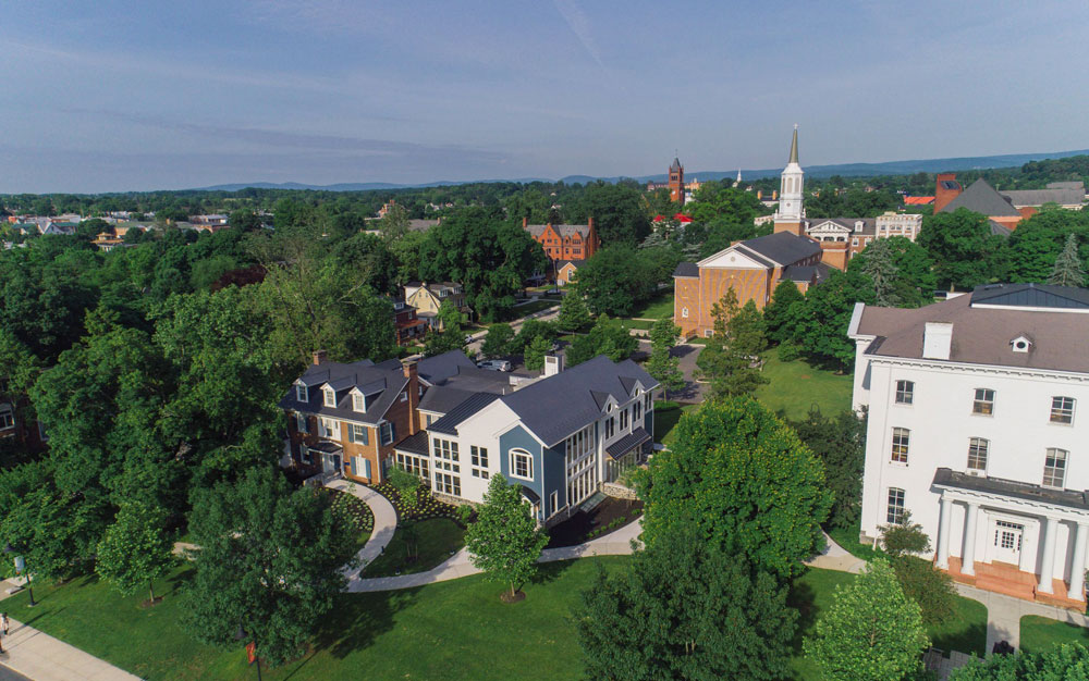 Aerial photograph of the Gettysburg College admissions office