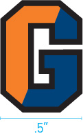 Gettysburg College athletic G minimum width is .5 inch