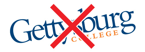 Gettysburg College wordmark spun on diagonal, incorrect usage