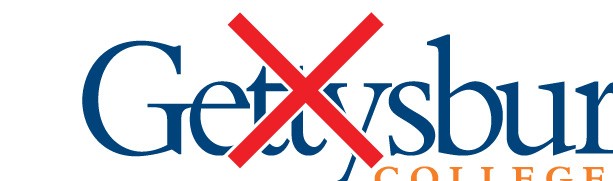 Gettysburg College wordmark cut-off, incorrect usage