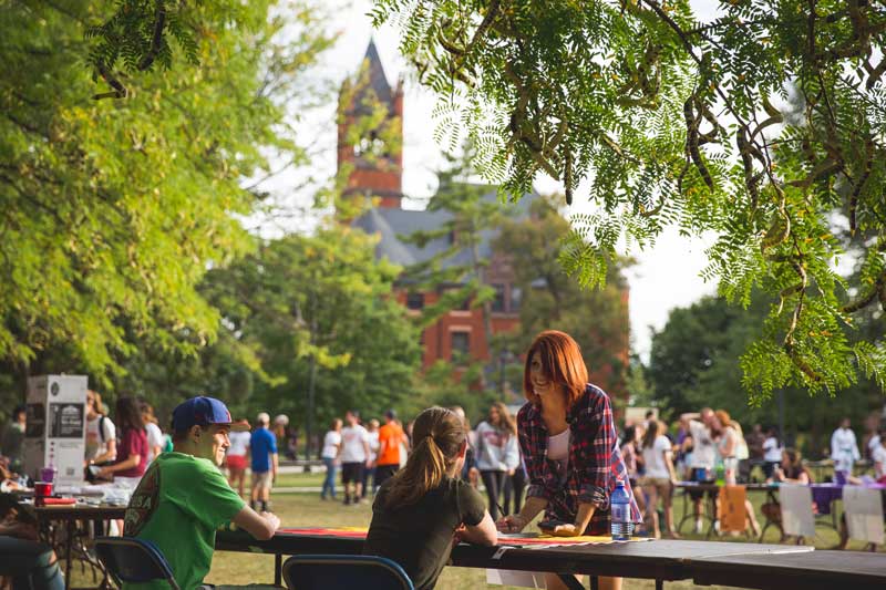 Students at an event outside of Glatfelter Hall