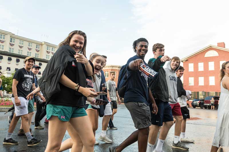 Students walking through Lincoln Square during the First Year Walk