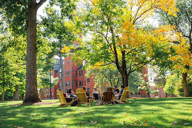 Students gathered for an outdoor lecture