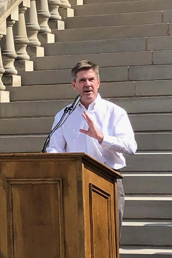A man gives speech