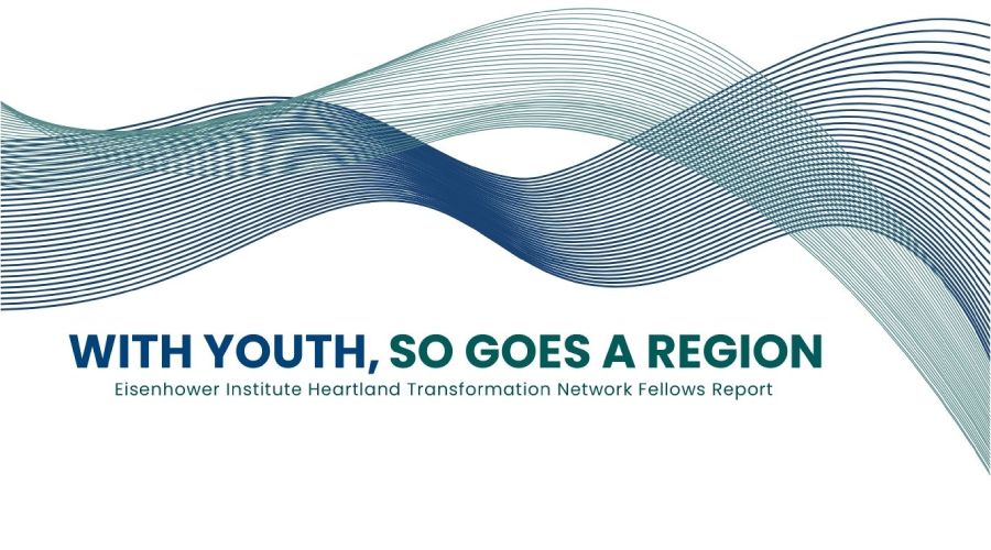 Title slide with wave design reading 'With Youth, So Goes a Region – Eisenhower Institute Heartland Transformation Network Fellows Report