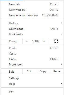 Chrome Menu List