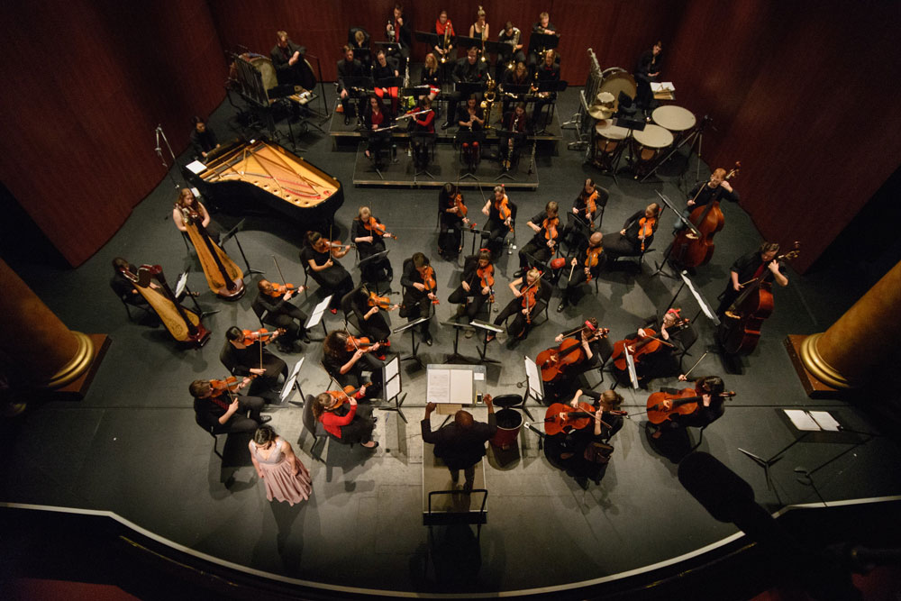 The Sunderman symphony orchestra performing with a vocalist
