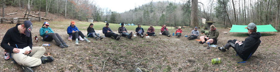 Outdoor facilitators sitting in a circle