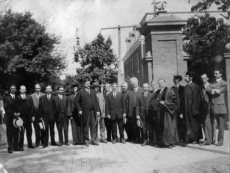 At the dedication of the College gates, President William A. Granville and alumni