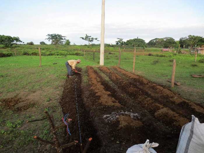 Constructing garden beds in Ecuador