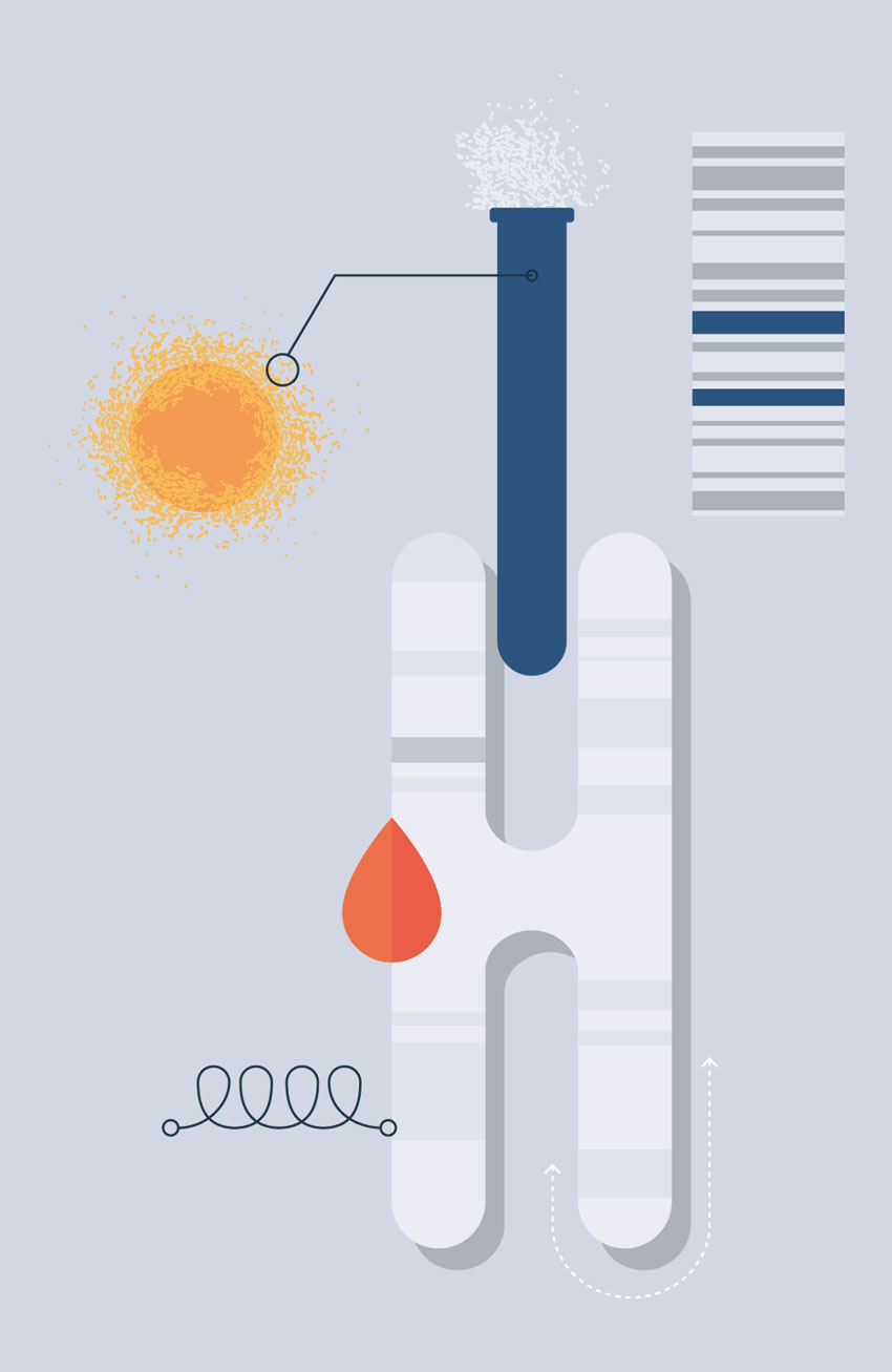 Laboratory test tube with graphic image of a chromosome