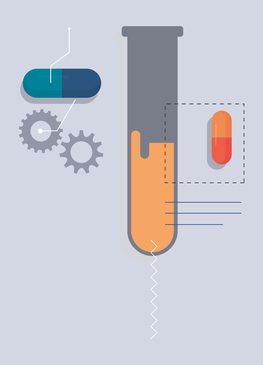 Laboratory test tube with pills