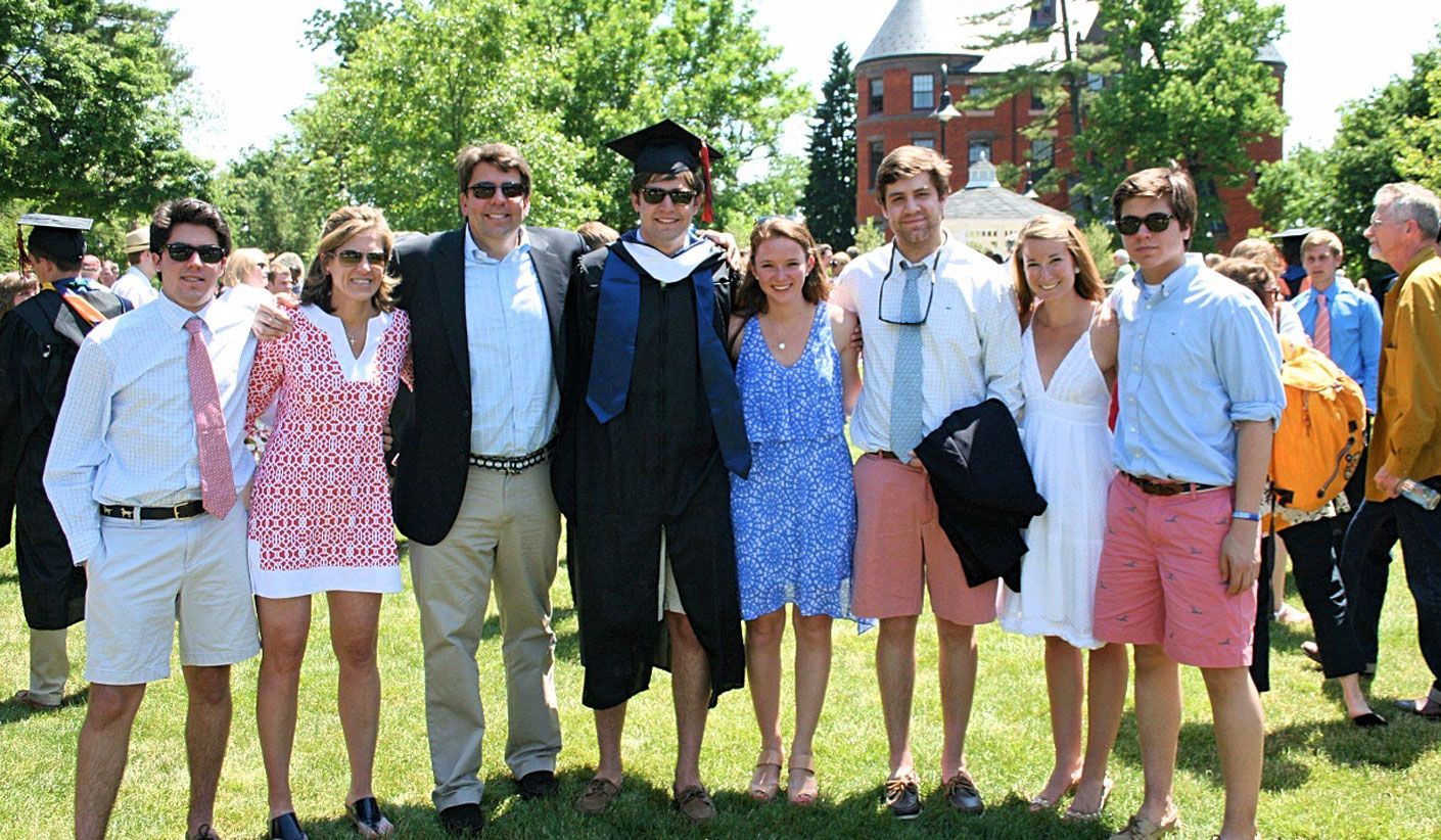 Flanagan family in front of Glatfelter Hall