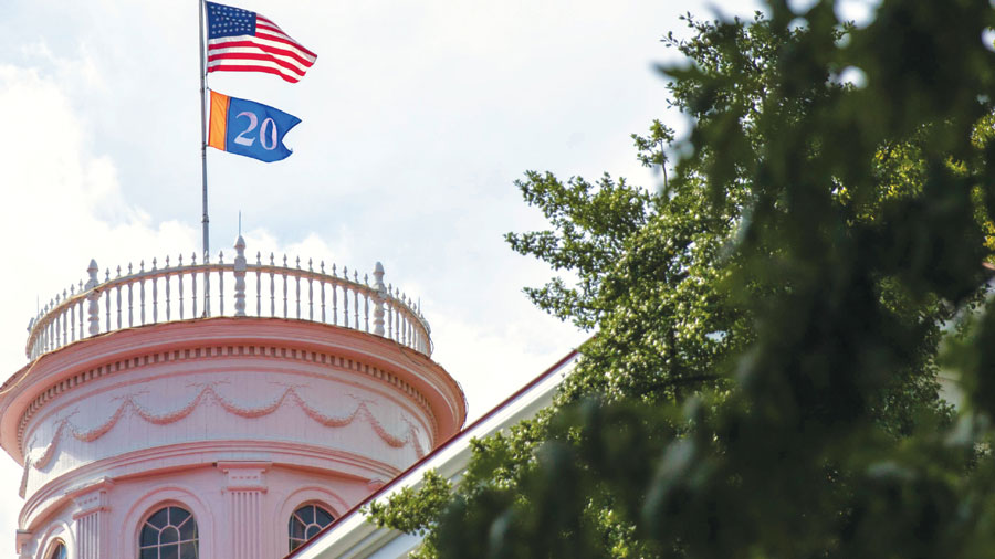 Class of 2020 flag flying over Penn Hall