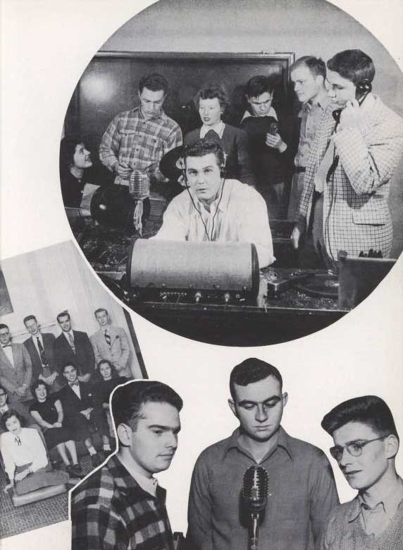 Collage of black and white images from the college radio station