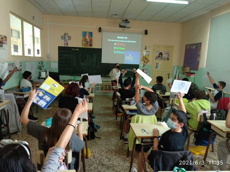 Caitlin Glance inside a classroom teaching with students