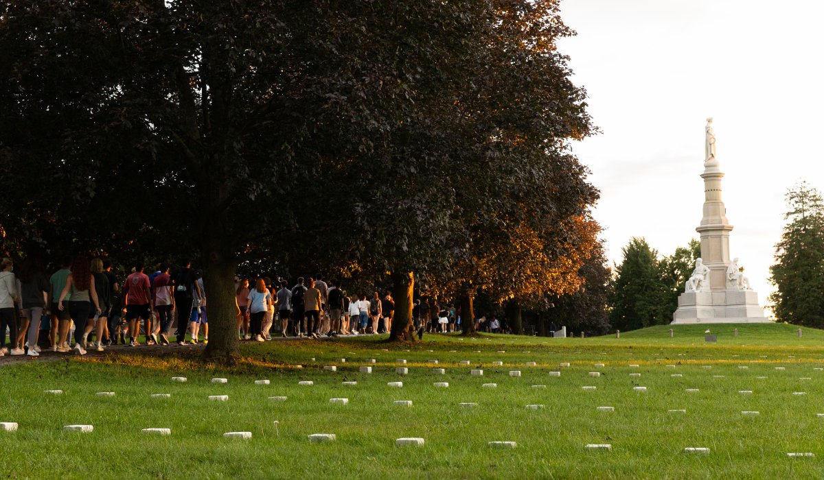 The Class of 2024 entering the Gettysburg National Cemetery