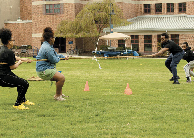 Black Student Union students in a tug of war