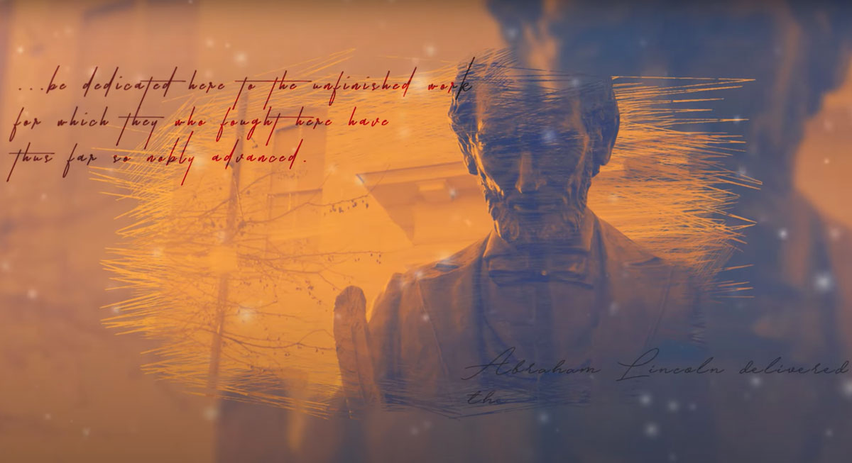 Statue of Abraham Lincoln with hand written text