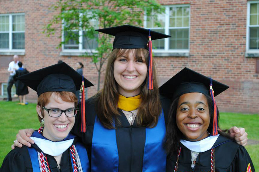 Caitlin Moss ’13 with friends at her Gettysburg College Commencement ceremony