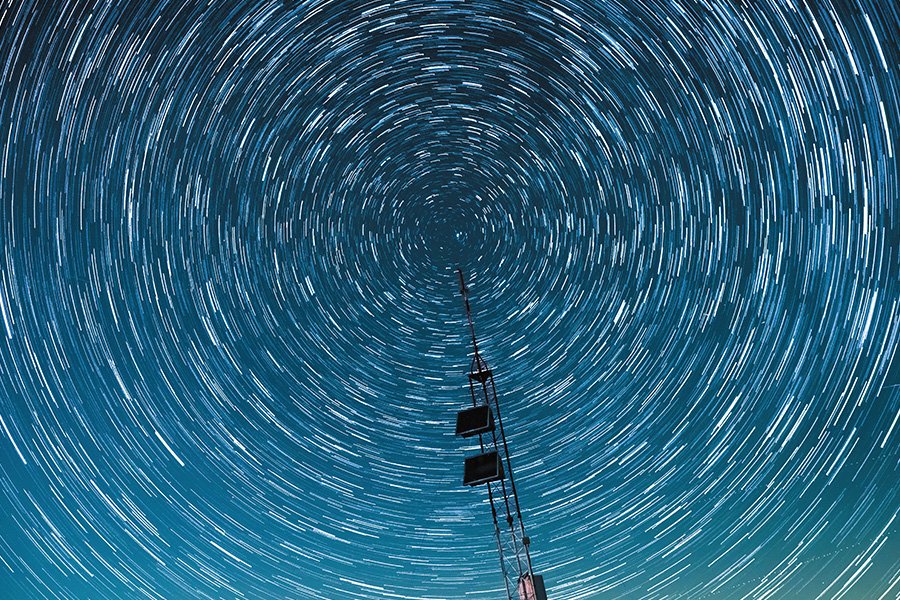 Radio tower at night