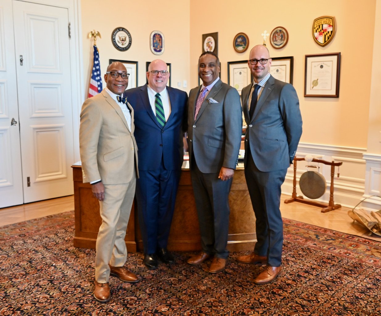 Governor Hogan with Prof. Alphonso, Prof. Eric Byrd and Bhagwan Khalsa