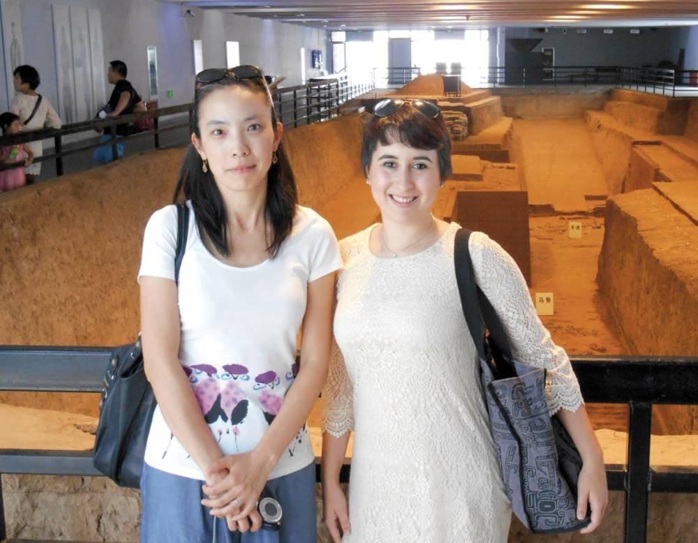 Prog. Yan Sun with Chinese studies major and art history minor Allison Gross ’15 at the newly excavated site at the Emperor Qin Shi Huang’s Mausoleum Site Museum