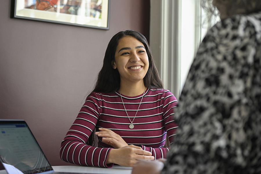 A student talking with a consultant