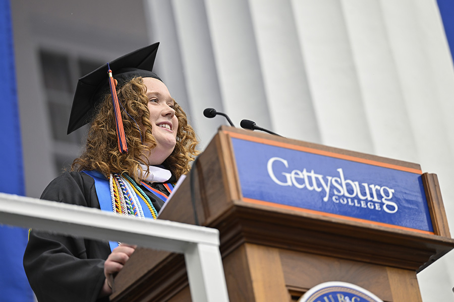 Student speaker Anna L. Benson ’23 delivers her remarks